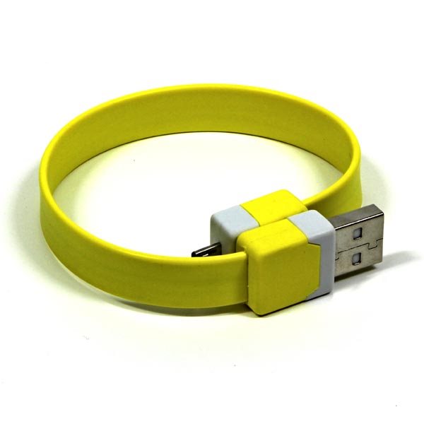 Kábel USB (2.0), USB A M- USB micro M, 0.25m, žltý, náramok 8590274491687