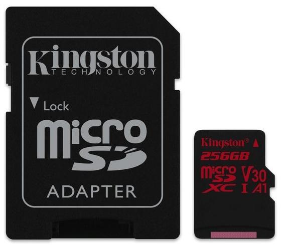 Kingston 256GB microSD XC Canvas React Card, 100R 80W UHS-I V30 A1 + SD adaptér SDCR/256GB