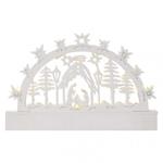 LED vianočný betlehem drevený, 14 cm, 3x AA, vnútorný, teplá biela, časovač 8592920093429