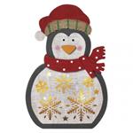 LED vianočný tučniak drevený, 30 cm, 2x AA, vnútorný, teplá biela, časovač 8592920093566