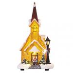 LED zasnežený vianočný kostol, 26 cm, 3× AA, vnút., teplá biela 8592920098523