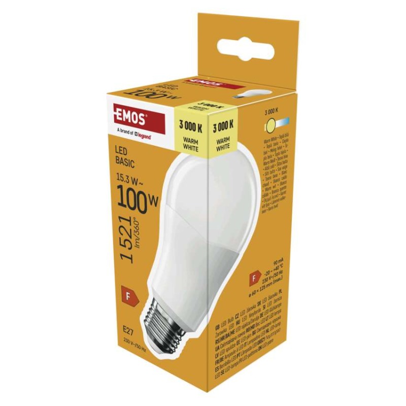 LED žiarovka Basic A60 / E27 / 15,3W (100 W) / 1521 lm / Teplá biela