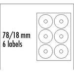 Logo etikety na CD 78/18mm, A4, matné, biele, 6 etikiet, 140g/m2, balené po 25 ks, pre atramentové 5102