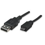 Manhattan kábel, USB 2.0 A / Micro-B, 0.5m, čierny, plast