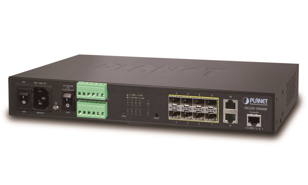 MGSD-10080F Metro switch 8x SFP(DDM) 100/1000Base-X, 2x 1000Base-T,AC+DC, DI/O, SNMPv3,IPv6, fanless