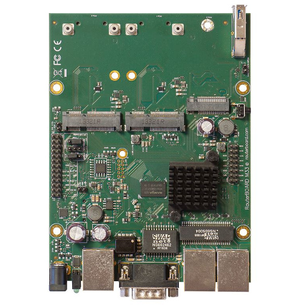 MikroTik RouterBOARD RBM33G, Dual Core 880MHz CPU, 256MB RAM, 3x Gbit LAN, 2x miniPCI-e, ROS L4