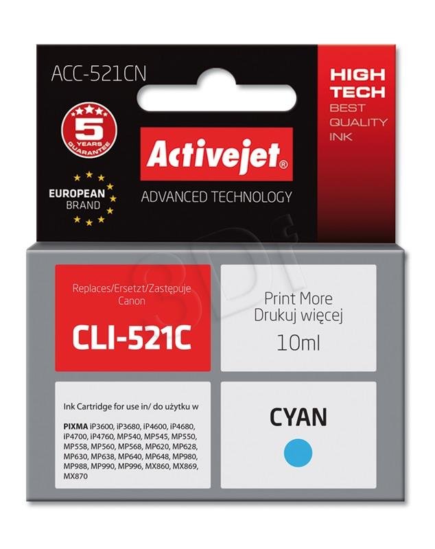 Náplň ActiveJet Canon CLI-521C cyan + chip 10ml ACC-521CN