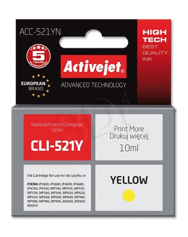 Náplň ActiveJet Canon CLI-521Y yellow + chip 10ml ACC-521YN