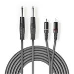 Nedis COTH23320GY50 - Stereofonní Audio Kabel | 2x 6,35mm Zástrčka – 2x RCA Zástrčka | 5 m | Šedá barva