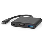 NEDIS USB 3.2 Gen 1 adaptér/ USB-C zástrčka - USB-A zásuvka - USB-C zásuvka/ výstup HDMI/ černý/ box/ 10 c CCGB64770BK01