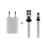 PACK CABLE DATAFLAT WHITE + TRAVEL -HOME CHARGER- 1 AMP USB WHITE