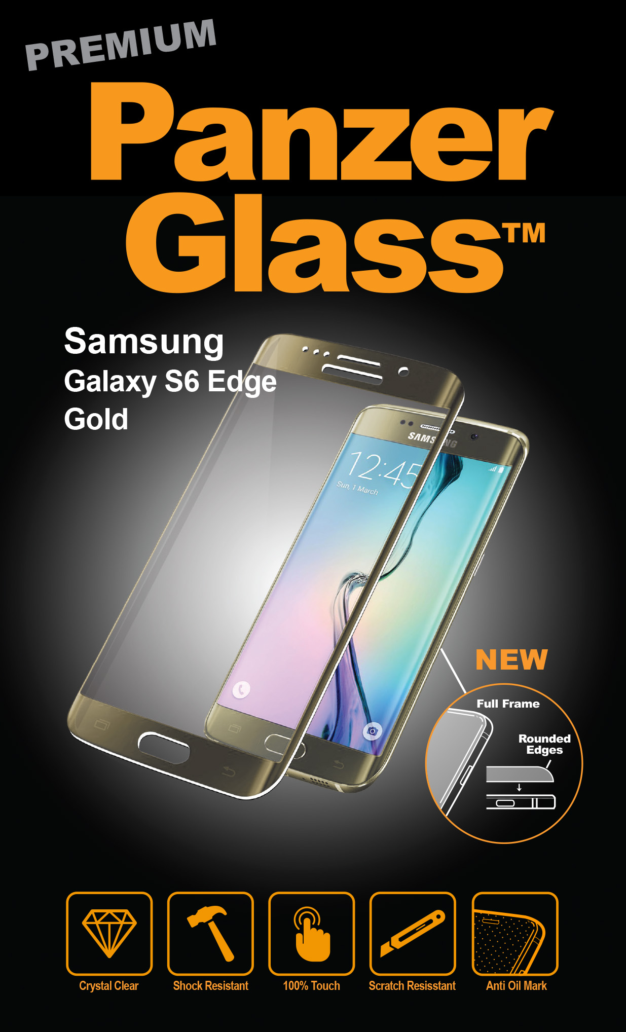 PanzerGlass - Tvrdené sklo PREMIUM pre Samsung Galaxy S6 Edge, zlatá 1025