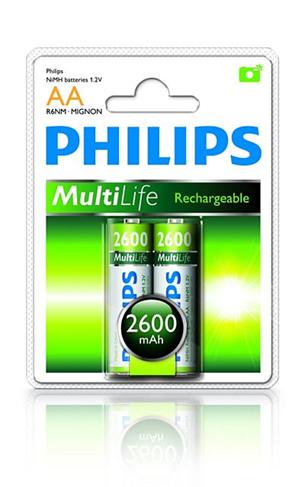 Philips R6B2A260/10 MultiLife Nabíjateľná batéria AA, 2 600 mAh nikel-metal hydridová 2ks