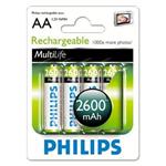 Philips R6B4B260/10 MultiLife Nabíjateľná batéria AA, 2 600 mAh nikel-metal hydridová 4ks
