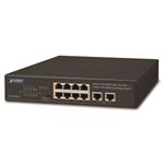 Planet FSD-1008HP, PoE switch 8x PoE 802.3at 120W+ 2x 100Base-TX,VLAN,extend mód 10Mb/s do 250m, fanless