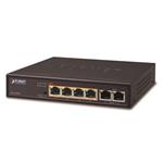 Planet FSD-604HP, PoE switch 4x PoE 802.3at 60W+ 2x 100Base-TX,VLAN,extend mód 10Mb/s do 250m, fanless,ESD