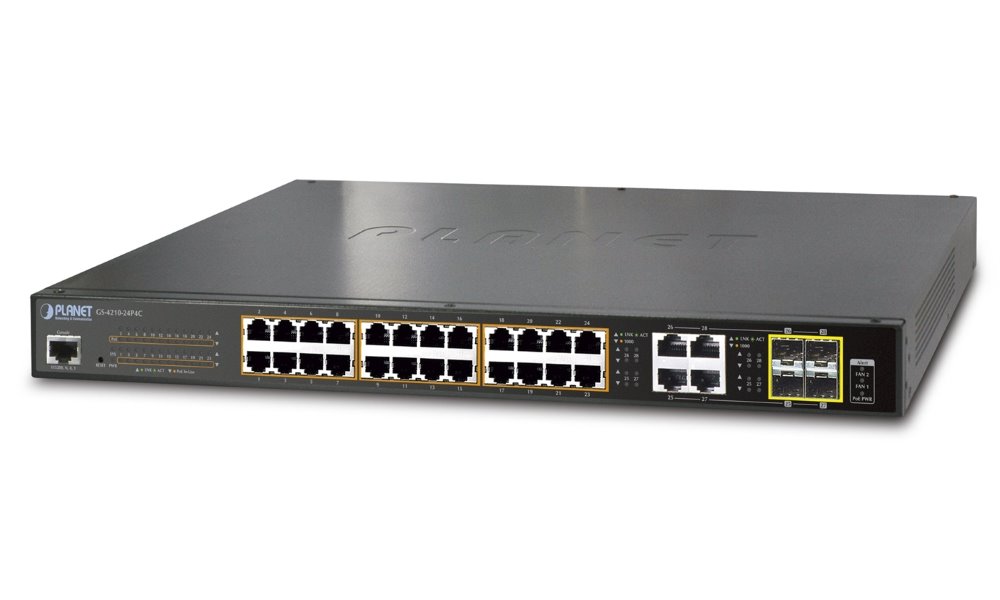 PLANET GS-4210-24PL4C Switch 24x Gigabit PoE+ 802.3at + 4x Gb Combo TP/SFP (440W)