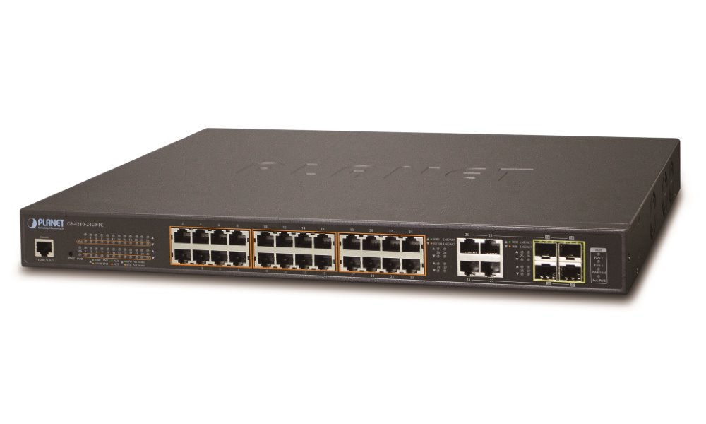 Planet GS-4210-24UP4C Ultra PoE switch L2/L4, 28(24 PoE)x 1000Base-T, 4x SFP, Web/SNMPv3, 802.3at-600W