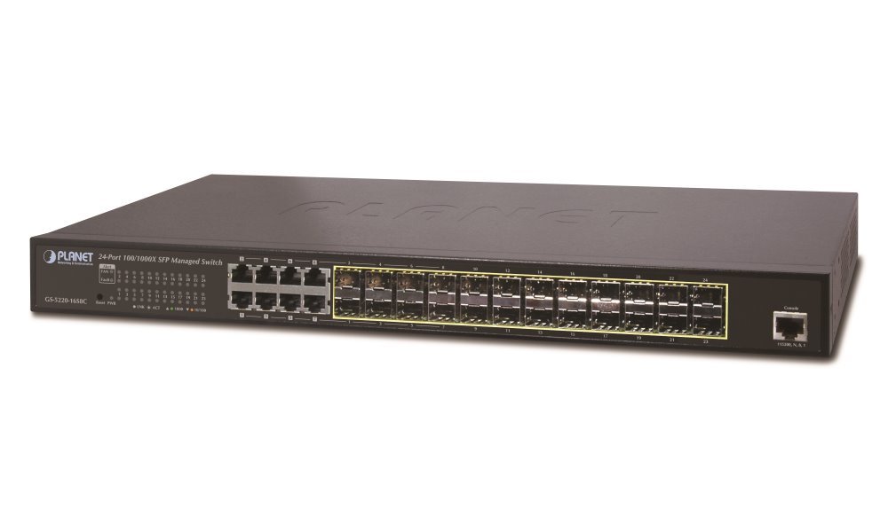 PLANET GS-5220-16S8CR switch 24x SFP(DDM) 100/1000Base-X, 8x 1000Base-T, AC+DC, Web/SNMP, QoS, IPv6