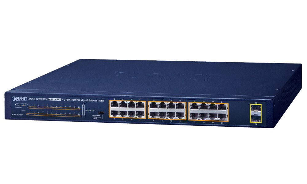 PLANET GSW-2620HP PoE Switch 24x1000Base-T+2x SFP, IEEE 802.3at, 220W, IEEE-802.3az