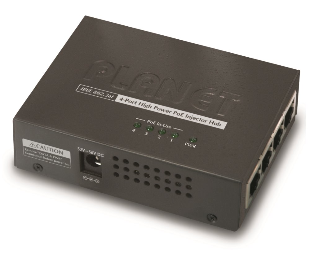 PLANET HPOE-460-EU PoE injektor, 4x 10/100/1000 PoE 30W 802.3at 120 W