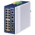 Planet IGS-4215-16P2T2S průmyslový L2 switch, 18x1Gb,2x1Gb SFP,16x PoE 802.3at 240W,-40~75°C, dual 48-54VDC,IP30,fanles