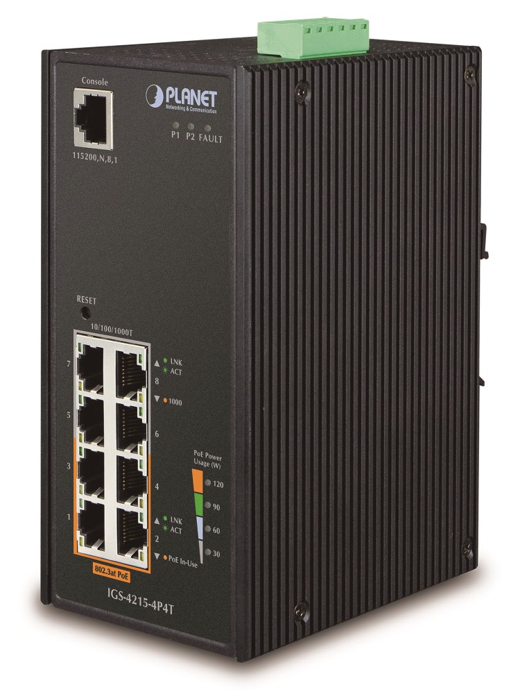 Planet IGS-4215-4P4T Gigabit PoE switch 4x TP+4x POE, 802.3af 140W, IP30, -40 až 75°C, SNMP,IGMPv3