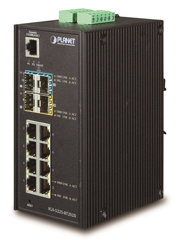 PLANET IGS-5225-8T2S2X Průmyslový Switch 8x 10/100/1000T, 2x 100/1000X SFP, 2x 10G SFP+, -40~+75°C