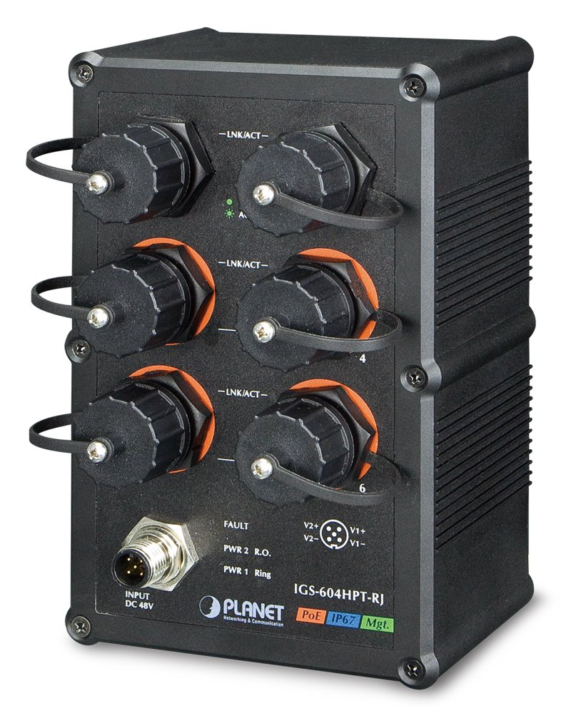 Planet IGS-604HPT, vodotěsný PoE switch 6x 1000Base-T z toho 4x PoE 802.3at <140W, EN50155,IP67,-40 až 75° IGS-604HPT-RJ