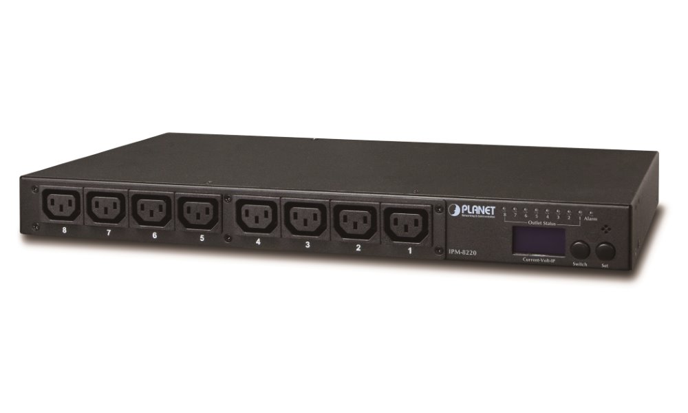 Planet IPM-8220, IP ovládání 8x zásuvek 230V/10A, LED+displej, wattmetry, možnost senzoru, rackmount 19/1U IPM-8220-EU