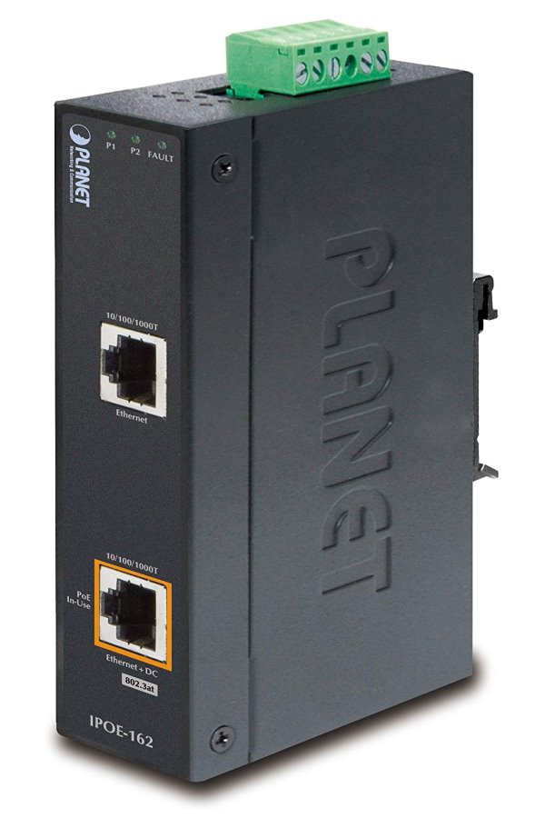 Planet IPOE-162 PoE injektor IEEE802.3at, 30W, Gigabit, DIN, IP30, -40~75°C