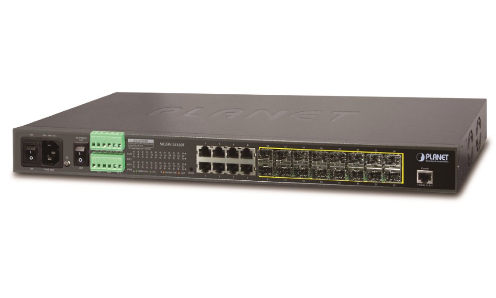 PLANET MGSW-24160F Metro Switch 16x 100/1000 SFP + 8x 10/100/1000 RJ45, Management, duální napájení, DI/DO, -10~+60