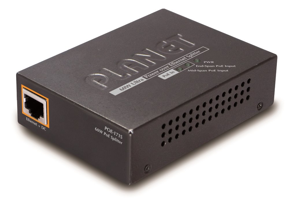 Planet POE-171S Ultra PoE splitter 802.3at do 60W - 12/19/24V, 1000Base-T, -10 až 60°C, desktop