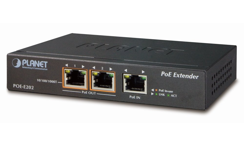 Planet POE-E202, PoE gigabit ethernet extender, 1+2x 1000Base-T, IEEE802.3at (25W), ESD+EFT