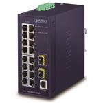 Planet průmyslový L2 switch 16x 1Gb TP + 2x SFP, IP30, -40 až 75°C, SNMP, 12-48VDC/24VAC IGS-4215-16T2S