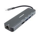 PREMIUMCORD Adaptér USB-C na Gigabit 10/100/1000Mbps + 1x HDMI, 2x USB3.2, 1x PD 100W konektor, Šedá ku31dock19