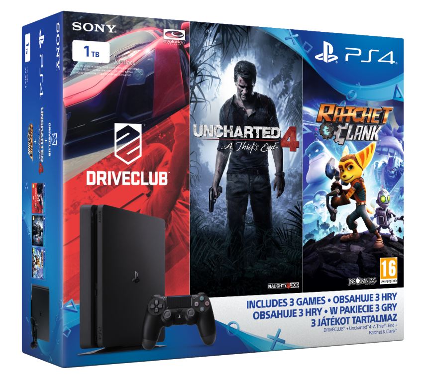 PS4 - Playstation 4 1TB Slim - FAMILY Pack - 3 hry: (Uncharted 4, DriveClub, Ratchet&Clank) PS719805465