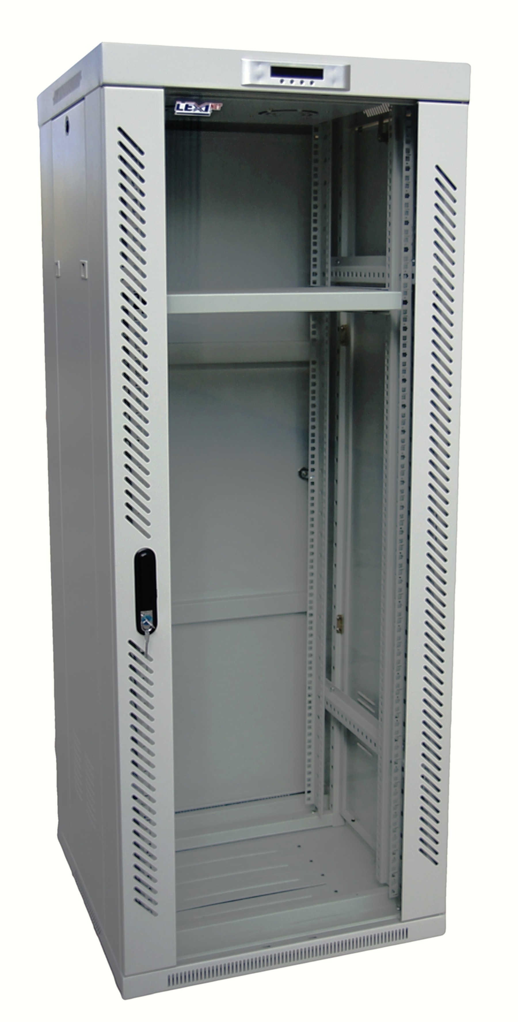 Rack LEXI-Net 19'' stojanový 18U/600x600 prosklené dveře, šedý, rozebíratelný LS18U-60/60