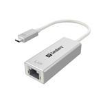 Sandberg konvertor USB-C samec > RJ45 samica, bílý 136-04