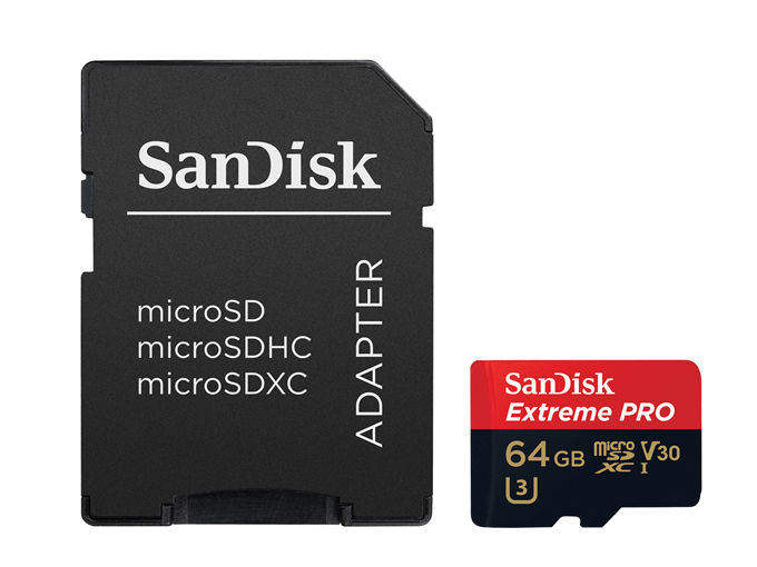 SANDISK EXTREME PRO microSDXC 64GB 100/90 MB/s A1 C10 V30 UHS-I SDSQXCG-064G-GN6MA