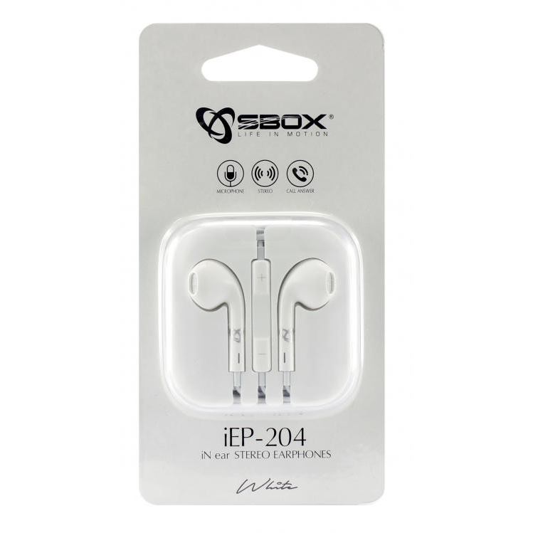 SBOX IEP-204W Slúchadlá do uší s mikr. Biele