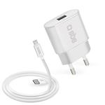 SBS - Cestovná nabíjacia sada USB/MFI Lightning, 1000 mA, 1.2m, biela TEKITTRLH1AWSTD