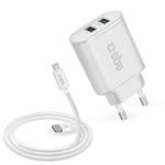 SBS - Cestovná nabíjačka 2xUSB, 2.1A, kábel MFI Lightning, biela TEKITTR2ULH21AFAST