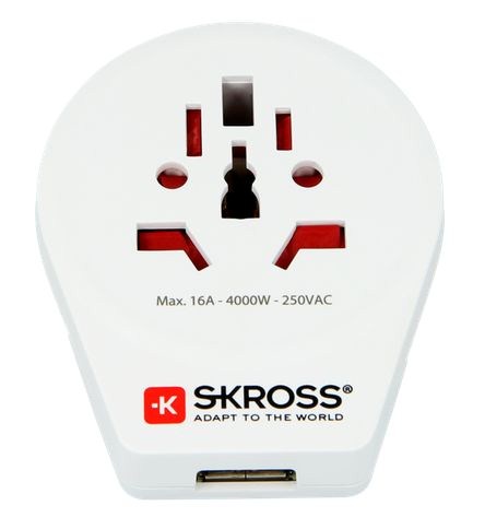 SKROSS cestovný adaptér + USB pre cudzincov v SR (1x USB 2100mA) PA30USB