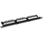 Solarix 19" Patch panel 24xRJ45 CAT5E UTP s vyvaz.lištou černý 0,5U, SX24HD-5E-UTP-BK 24000144