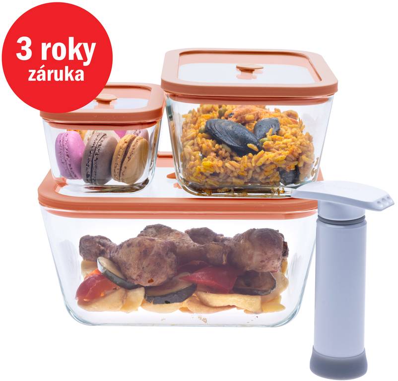 STATUS Viva 4-dielny set sklenených vákuových dóz 131200, lososová 3831091709865