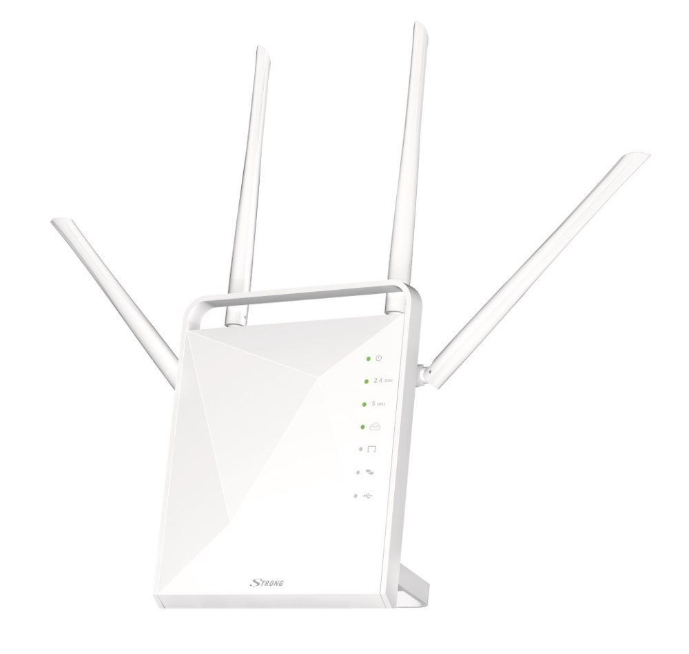 STRONG dvoupásmový router 1200/ Wi-Fi standard 802.11ac/ 1200 Mbit/s/ 2,4GHz a 5GHz/ 4x LAN/ 1x WAN/ 1x USB/ NETSRG1009D