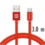 SWISSTEN DATA CABLE USB / MICRO USB TEXTILE 3,0M RED 71527301