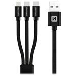 Swissten datový kabel textile 3in1 1,2 m černý (lightning, 2x usb-c) 72501103