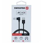 SWISSTEN MAGNETICKÝ TEXTILNÍ DATOVÝ KABEL ARCADE USB / USB-C 1,2 M ČERNÝ 71528100